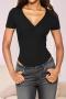 summer pure color high stretch 3 colors ribbed knitted v-neck sexy slim bodysuit_Black