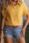 casual plus size non-stretch solid color single-breasted short-sleeved shirt_Black_White_Watermelon Red_Magenta_Yellow