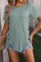 casual plus size slight stretch solid color wheat jacquard t-shirt_Black_White_Magenta_Aqua Green