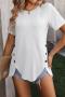 casual plus size slight stretch solid color wheat jacquard t-shirt_Black_White