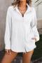 casual plus size non-stretch 15-colors solid jacquard long-sleeved shirt_Black_White