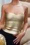 new sexy slight stretch solid color gilding/silvering slim bandeau top_Gold