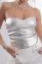 new sexy slight stretch solid color gilding/silvering slim bandeau top_Gold_Silver