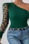new sexy slight stretch 3-color patchwork dot mesh long sleeve top_Black_White_Green