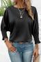 casual non-stretch 5 colors solid color crew neck blouses_Black