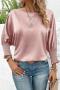 casual non-stretch 5 colors solid color crew neck blouses_Black_Pink