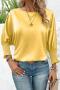 casual non-stretch 5 colors solid color crew neck blouses_Black_Pink_Yellow
