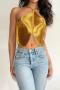 sexy non-stretch solid color tassel crop backless vest_Yellow