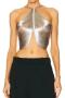 sexy non-stretch solid color tassel crop backless vest_Yellow_Silver