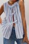 new stylish slight stretch 4-color bow knot striped loose shirts_Green_Haze Blue
