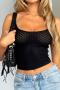 new sexy slight stretch 4-color knit hollow suspenders top_Black
