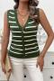 summer contrast color single breasted stretch v-neck casual sweater vest_Black_Dark Green