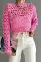 exquisite slight stretch cut out knitted loose crop sweater(only sweater)_White_Gray_Pink