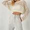 exquisite slight stretch cut out knitted loose crop sweater(only sweater)_White