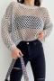 exquisite slight stretch cut out knitted loose crop sweater(only sweater)_White_Gray