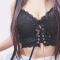 sexy slight stretch sling lace-up tight with padded lace vest size run small_Black