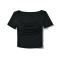 new high stretch padded pleated square neck short-sleeved top(size run small)_Black