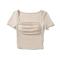 new high stretch padded pleated square neck short-sleeved top(size run small)_Black_White_Gray_Dark Gray_Pink_Red_Beige