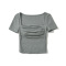 new high stretch padded pleated square neck short-sleeved top(size run small)_Black_White_Gray
