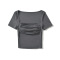 new high stretch padded pleated square neck short-sleeved top(size run small)_Black_White_Gray_Dark Gray