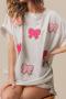 casual slight stretch sequin bow-knot pattern crew neck t-shirts_White