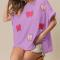 casual slight stretch sequin bow-knot pattern crew neck t-shirts_White_Magenta_Light Purple