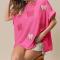casual slight stretch sequin bow-knot pattern crew neck t-shirts_White_Magenta