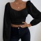 new sexy slight stretch 7-color square neck balloon sleeves top_Black