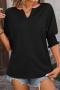 casual plus size slight stretch 5 colors v-neck simple loose t-shirt_Black