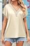 casual plus size slight stretch 10 colors lace v-neck rolled-edge loose t-shirt_Black_White_Pink_Rose Red_Magenta_Orange_Green_Sky Blue_Haze Blue_Champagne