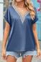 casual plus size slight stretch 10 colors lace v-neck rolled-edge loose t-shirt_Black_White_Pink_Rose Red_Magenta_Orange_Green_Sky Blue_Haze Blue