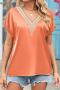 casual plus size slight stretch 10 colors lace v-neck rolled-edge loose t-shirt_Black_White_Pink_Rose Red_Magenta_Orange