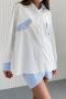 casual non-stretch striped splicing loose slit shirt_Pink_Blue