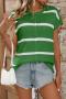 casual slight stretch knitted striped short-sleeved loose top_Black_White_Green