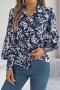 casual non-stretch 3 colors contrast color flower batch printing lapel blouses_White_Sky Blue_Dark Blue
