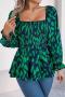 casual non-stretch 3 colors leopard printing square neck blouses_Black_White_Green