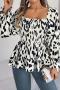 casual non-stretch 3 colors leopard printing square neck blouses_Black_White