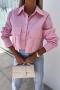 chic non-stretch 3 colors single-breasted big pocket design all-match blouse_White_Pink