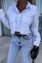 chic non-stretch 3 colors single-breasted big pocket design all-match blouse_White
