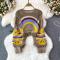 sexy non-stretch knitted rainbow hollow tassel loose crop top_Orange_Light Purple_Beige_Khaki