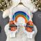 sexy non-stretch knitted rainbow hollow tassel loose crop top_Orange