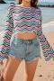 stylish sexy slight stretch contrast color knit striped round neck sweaters_Black_White