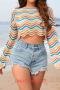stylish sexy slight stretch contrast color knit striped round neck sweaters_Black_White_Green_Blue_Beige