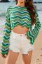 stylish sexy slight stretch contrast color knit striped round neck sweaters_Black_White_Green