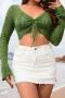 new sexy slight stretch 4-color knit tie v-neck see through cover-up_Black_White_Green