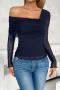 exquisite slight stretch 5 colors see through mesh one shoulder slim top_Black_White_Light Green_Dark Blue