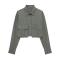casual non-stretch 5 colors solid color lapel crop blouses_Black_White_Gray_Light Green_Dark Green