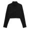 casual non-stretch 5 colors solid color lapel crop blouses_Black