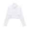 casual non-stretch 5 colors solid color lapel crop blouses_Black_White
