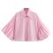 exquisite non-stretch 8 colors solid color lapel puff sleeve blouses_Black_Pink